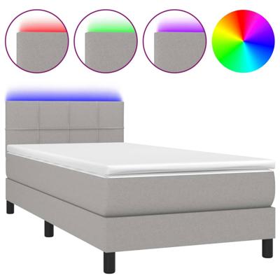 Boxspring met matras en LED stof lichtgrijs 90x190 cm - thumbnail