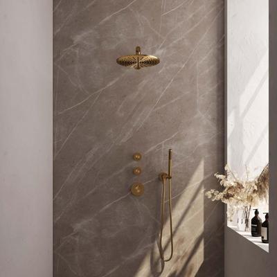 Brauer Gold Edition Thermostatische Regendoucheset Inbouw - Hoofddouche 30 cm - Rechte Wandarm - Handdouche Staaf - Doucheslang - Wandaansluitbocht - Geborsteld Goud