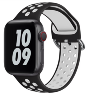 Siliconen sportband met gesp - Zwart + Wit - Geschikt voor Apple Watch 44mm / 45mm / 46mm / 49mm - thumbnail