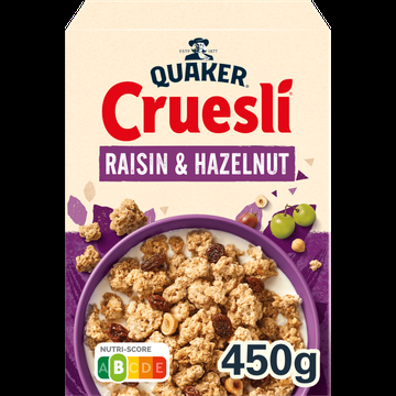Quaker Cruesli Rozijn & Hazelnoot Ontbijtgranen 450 gr bij Jumbo