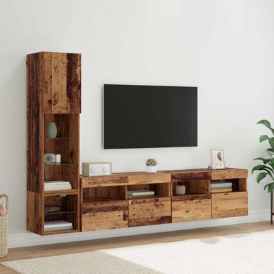 TV-wandmeubel met LED-striplichten 4 pcs Oudhout Bewerkt hout