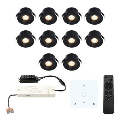 Set van 10 Cadiz LED Mini Inbouwspots met Trafo en Muurdimmer - 12 Volt 3 Watt 200 lumen - Dimbaar - Plat 26mm - 2700K - IP44 waterdicht - Zwart - Veranda Spotjes - Overkapping Spotjes