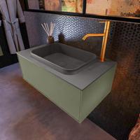 Badkamermeubelset Mondiaz Erin 80 cm met 1 Lade met RIDGE Wastafel Midden Dark grey met 1 kraangat Greeploos Mat Army - thumbnail
