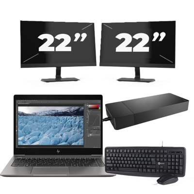 HP ZBook 14u G6 - Intel Core i7-8e Generatie - 14 inch - 8GB RAM - 256GB SSD - Windows 11 + 2x 22 inch Monitor