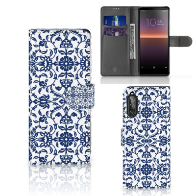Sony Xperia 10 II Hoesje Flower Blue | Portemonnee hoesje Sony Xperia 10 II Hoesje Flower Blue | Portemonnee hoesje