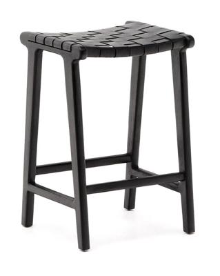 Kave Home Barkruk 'Calixta' Hout en leder, kleur Zwart (zithoogte 67cm)