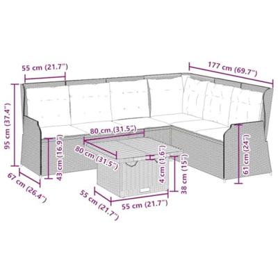 5-delige Loungeset met kussens poly rattan beige - thumbnail