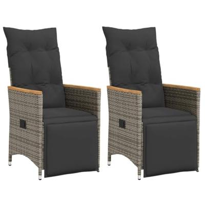 Tuinstoelen 2 st verstelbaar met kussens poly rattan grijs