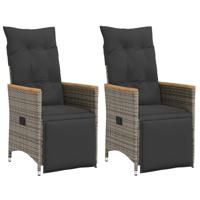 Tuinstoelen 2 st verstelbaar met kussens poly rattan grijs - thumbnail
