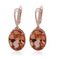 Deja Jewels Oorbellen met Ovale Glassteen Hangers - Dames, Rosegoudkleurige Afwerking, Champagnekleurige Glassteen - thumbnail