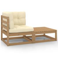 2-delige Loungeset met kussens grenenhout honingbruin - thumbnail