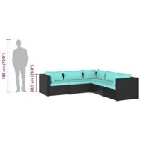 5-delige Loungeset met kussens poly rattan zwart - thumbnail
