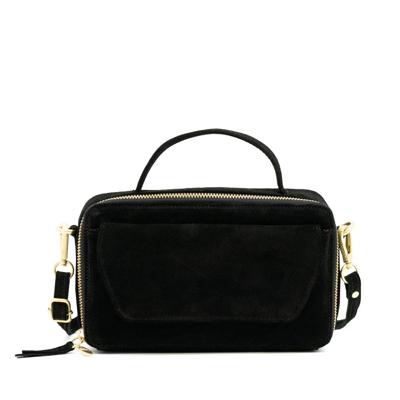 Dames leren handtas - suede zwart - MŌSZ Naomi