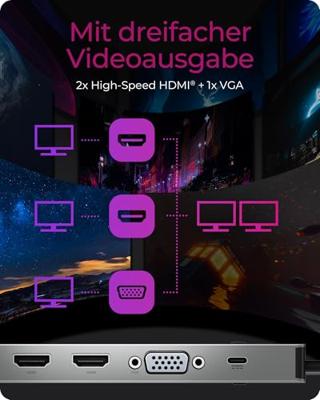 ICY BOX IB-DK2106a-CPD Bedraad USB 3.2 Gen 1 (3.1 Gen 1) Type-C Antraciet, Zwart