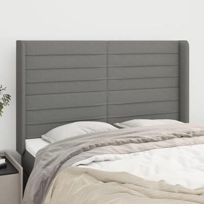 Hoofdbord met randen 147x16x118/128 cm stof donkergrijs