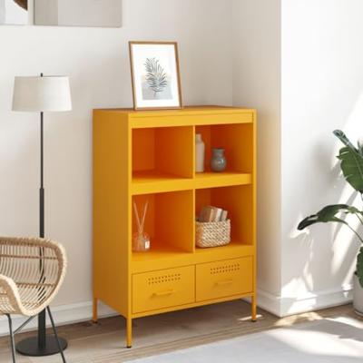 Hoge kast 68x39x101,5 cm staal mosterdgeel