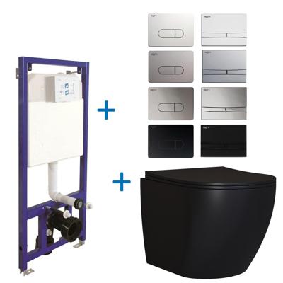 Toiletset Budget 65 Mudo Mat zwart Met B&W Drukplaat BWS