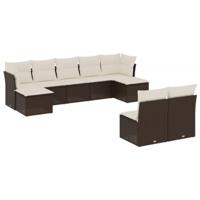 9-delige Loungeset met kussens poly rattan bruin - thumbnail