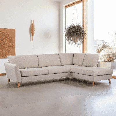 BASE 3-zits Hoekbank 'Calib' Rechts, Linnenlook, kleur Beige