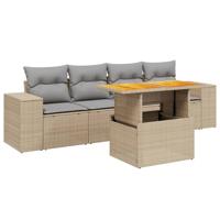 5-delige Loungeset met kussens poly rattan beige - thumbnail
