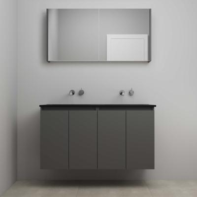 On-Line Badkamermeubelset - 120 cm - Voorgemonteerd - Greeploze Ladestructuur - Acryl Wastafel - zonder Kraangat - Spiegelkast - Mat Antraciet - V02