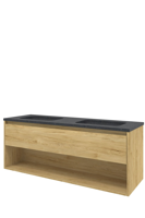 Proline Hardsteen Elegant wastafelonderkast met open schap en blue stone wastafel zonder kraangaten 140 x 46 x 54,5 cm, ideal oak - thumbnail