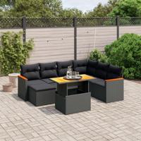 8-delige Loungeset met kussens poly rattan zwart - thumbnail