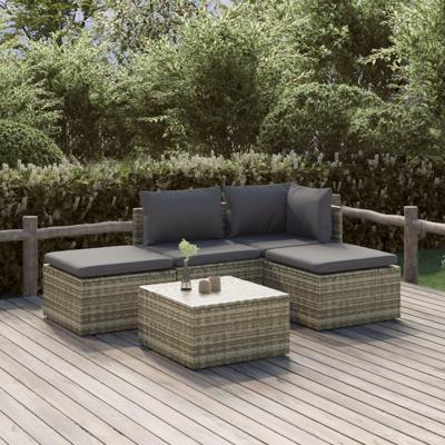5-delige Loungeset met kussens poly rattan grijs