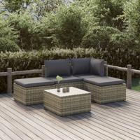 5-delige Loungeset met kussens poly rattan grijs - thumbnail