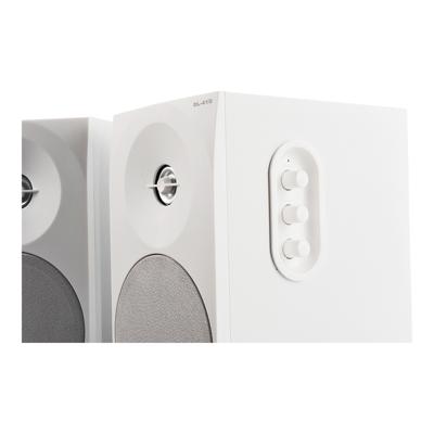Woxter Dynamic Line 410 stereo-luidspreker 2.0, zelfversterkend, met 150 W vermogen, hout, 4 inch woofer, 2 tweeters, 3,5 mm, RCA, volumeregeling, hoge tonen, bas, wit