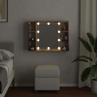 Spiegelkast met LED 76x15x55 cm bewerkt hout oud houtkleurig - thumbnail