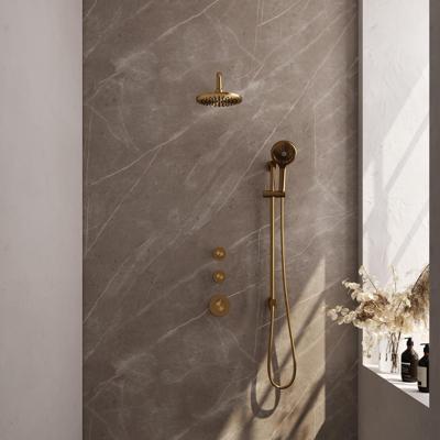 Regendoucheset Inbouw Brauer Gold Carving Thermostatisch 20 cm met Gebogen Wandarm, Glijstang en Handdouche 3-Standen Losse Stopkranen Geborsteld Goud Regendoucheset Inbouw Brauer Gold Carving Thermostatisch 20 cm met Gebogen Wandarm, Glijstang en Handdouche 3-Standen Losse Stopkranen Geborsteld Goud