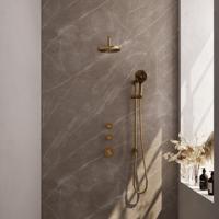 Regendoucheset Inbouw Brauer Gold Carving Thermostatisch 20 cm met Gebogen Wandarm, Glijstang en Handdouche 3-Standen Losse Stopkranen Geborsteld Goud - thumbnail
