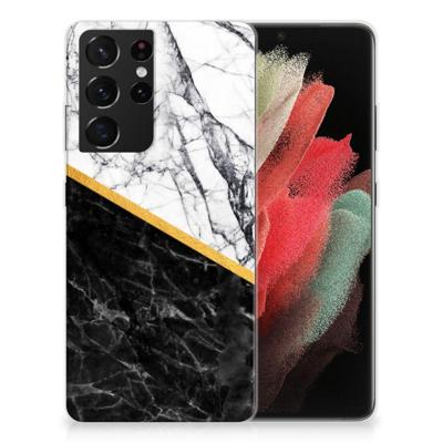 Samsung Galaxy S21 Ultra | TPU | Siliconen hoesje | Marmer Wit Zwart - Origineel Cadeau Man