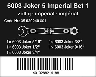 Wera 05020240001 6003 Joker 5 Imperial Set 1 Ring-steeksleutelset 5-delig Sleutelbreedte (metrisch) 8 - 31 mm Sleutelbreedte (inch) 1/2 - 9/16 - thumbnail