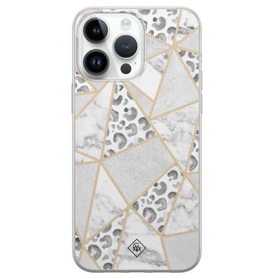 iPhone 14 Pro Max siliconen hoesje - Stone & leopard print