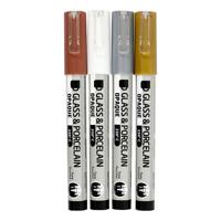 Creativ Company Glas- & porseleinstiften, lijndikte 1-2 mm, semi-dekkend, bruin, goud, zilver, wit, 4 stuk/ 1 doos - thumbnail