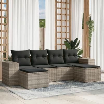 7-delige Loungeset met kussens poly rattan lichtgrijs