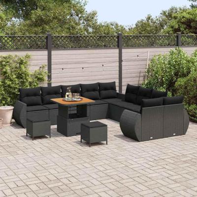 Tuinbankenset 13 pcs Zwart poly rattan