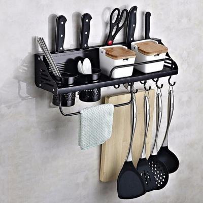 Een versie 50cm 2 Cup 8 haken keuken multifunctionele wand-gemonteerde kruiderij houder opberg rek (zwart)