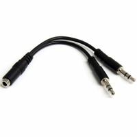 StarTech.com 3,5 mm audio jack Y-kabel - headset splitter - adapter - 1 x 3,5 mm 4 posities bus 2 x 3,5 mm 3-positie stekker - zwart - thumbnail