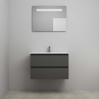 On-Line Badkamermeubelset - 80 cm - Voorgemonteerd - Porseleinen Wastafel - 1 Kraangat - Spiegel met LED-Verlichting - Mat Antraciet