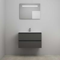On-Line Badkamermeubelset - 80 cm - Voorgemonteerd - Porseleinen Wastafel - 1 Kraangat - Spiegel met LED-Verlichting - Mat Antraciet - thumbnail