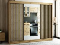 Kledingkast LAMORA 3 schuifdeuren 250 cm artisan eik met spiegel - thumbnail