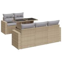 6-delige Loungeset met kussens poly rattan beige - thumbnail