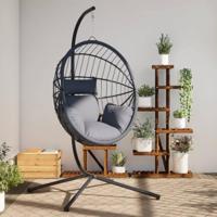 Hangstoel met standaard rattan en staal grijs - thumbnail