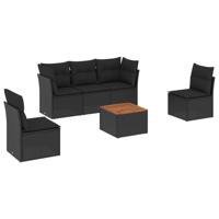 6-delige Loungeset met kussens poly rattan zwart - thumbnail