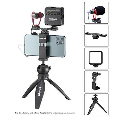 Ulanzi Smartphone vlog KIT EXTRA: mini-statief, telefoonhouder, dual cold shoe-mount, microfoon & LED-lamp