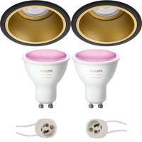 Pragmi Minko Pro - Inbouw Rond - Mat Zwart/Goud - Verdiept - Ø90mm - Philips Hue - LED Spot Set GU10 - White and Color Ambiance - Bluetooth - thumbnail