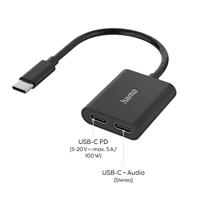 Hama Audio-adapter 2in1 USB-C-st. - 2x USB-C-aansl. Audio + Opladen - thumbnail